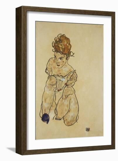 Sitting Girl in Underwear, 1917-Egon Schiele-Framed Giclee Print