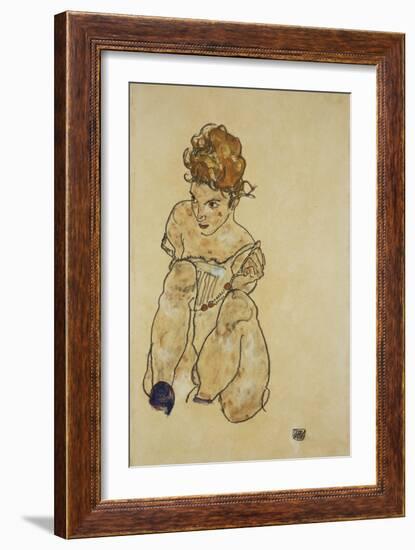 Sitting Girl in Underwear, 1917-Egon Schiele-Framed Giclee Print