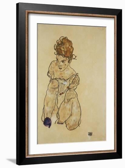 Sitting Girl in Underwear, 1917-Egon Schiele-Framed Giclee Print