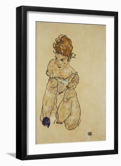 Sitting Girl in Underwear, 1917-Egon Schiele-Framed Giclee Print