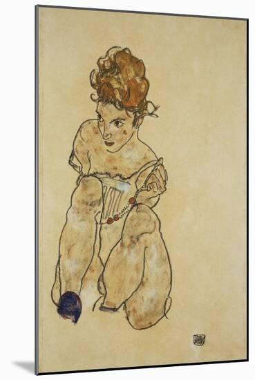Sitting Girl in Underwear, 1917-Egon Schiele-Mounted Giclee Print
