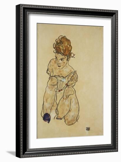 Sitting Girl in Underwear, 1917-Egon Schiele-Framed Giclee Print