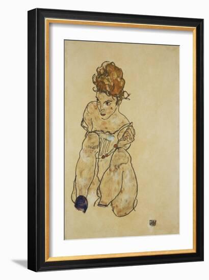 Sitting Girl in Underwear, 1917-Egon Schiele-Framed Giclee Print