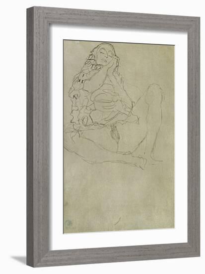 Sitting Half-Nude with Closed Eyes-Gustav Klimt-Framed Giclee Print