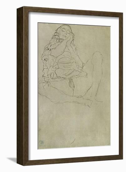 Sitting Half-Nude with Closed Eyes-Gustav Klimt-Framed Giclee Print