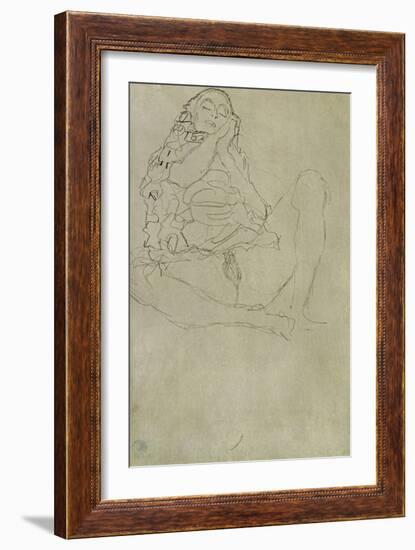 Sitting Half-Nude with Closed Eyes-Gustav Klimt-Framed Giclee Print