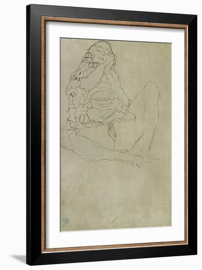 Sitting Half-Nude with Closed Eyes-Gustav Klimt-Framed Giclee Print