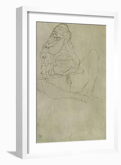 Sitting Half-Nude with Closed Eyes-Gustav Klimt-Framed Giclee Print