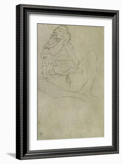 Sitting Half-Nude with Closed Eyes-Gustav Klimt-Framed Giclee Print