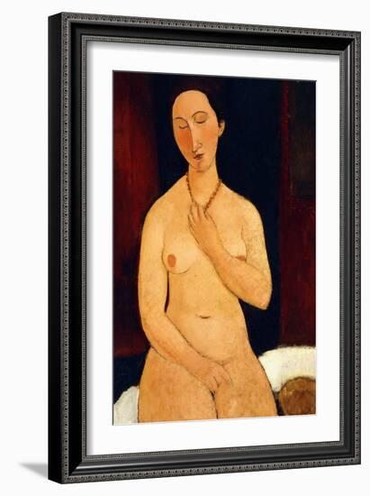 Sitting Nude with Necklace, 1917-Amedeo Modigliani-Framed Giclee Print