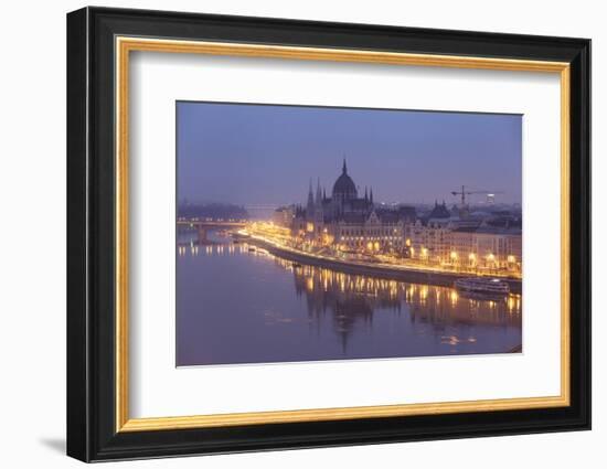 Sitting on the banks of the River Danube, the Hungarian Parliament Building, Budapest-Julian Elliott-Framed Photographic Print