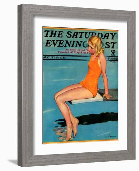 "Sitting on the Diving Board," Saturday Evening Post Cover, August 19, 1933-Penrhyn Stanlaws-Framed Giclee Print