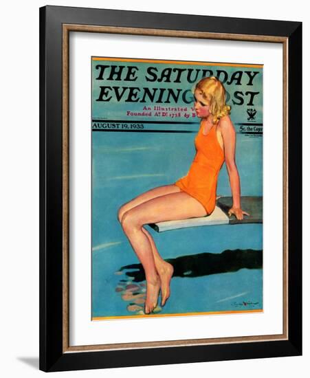 "Sitting on the Diving Board," Saturday Evening Post Cover, August 19, 1933-Penrhyn Stanlaws-Framed Giclee Print