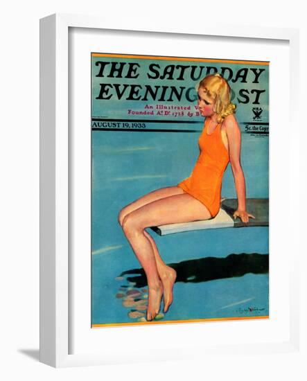 "Sitting on the Diving Board," Saturday Evening Post Cover, August 19, 1933-Penrhyn Stanlaws-Framed Giclee Print