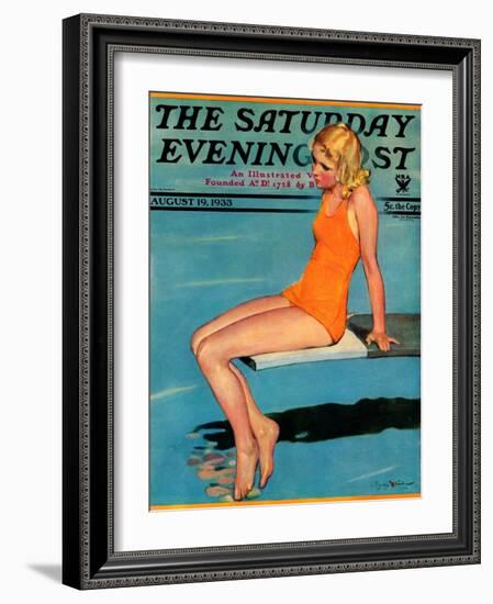 "Sitting on the Diving Board," Saturday Evening Post Cover, August 19, 1933-Penrhyn Stanlaws-Framed Giclee Print