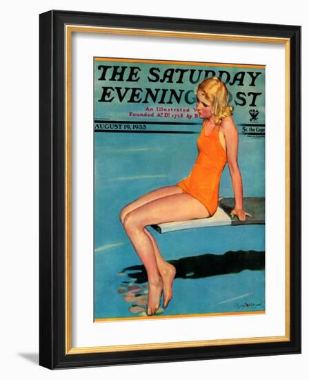 "Sitting on the Diving Board," Saturday Evening Post Cover, August 19, 1933-Penrhyn Stanlaws-Framed Giclee Print