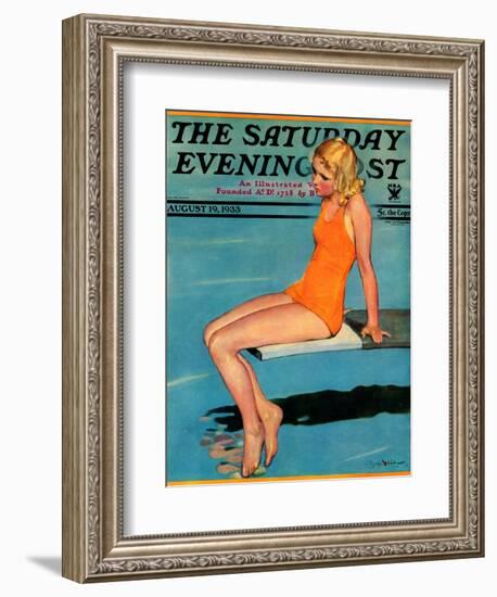 "Sitting on the Diving Board," Saturday Evening Post Cover, August 19, 1933-Penrhyn Stanlaws-Framed Giclee Print