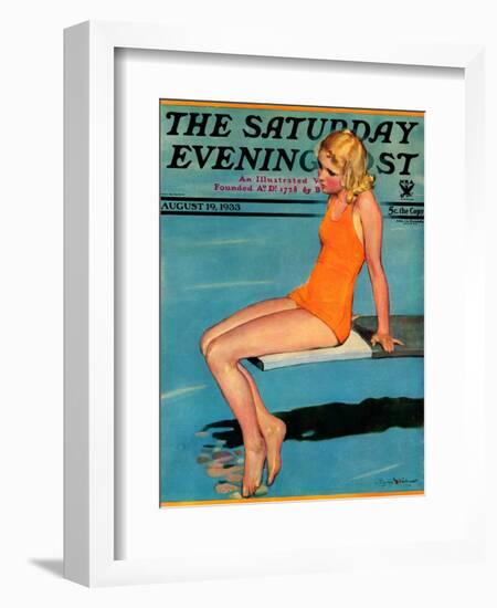 "Sitting on the Diving Board," Saturday Evening Post Cover, August 19, 1933-Penrhyn Stanlaws-Framed Giclee Print