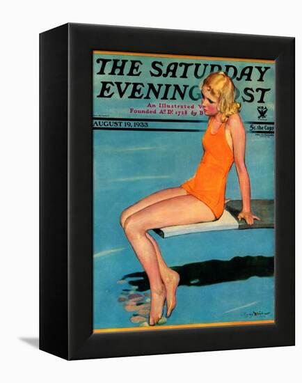 "Sitting on the Diving Board," Saturday Evening Post Cover, August 19, 1933-Penrhyn Stanlaws-Framed Premier Image Canvas