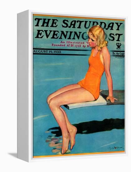 "Sitting on the Diving Board," Saturday Evening Post Cover, August 19, 1933-Penrhyn Stanlaws-Framed Premier Image Canvas