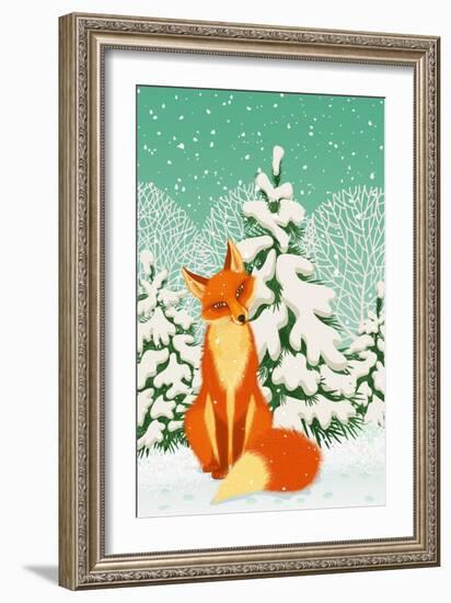 Sitting Red Fox in the Winter Forest-Milovelen-Framed Premium Giclee Print
