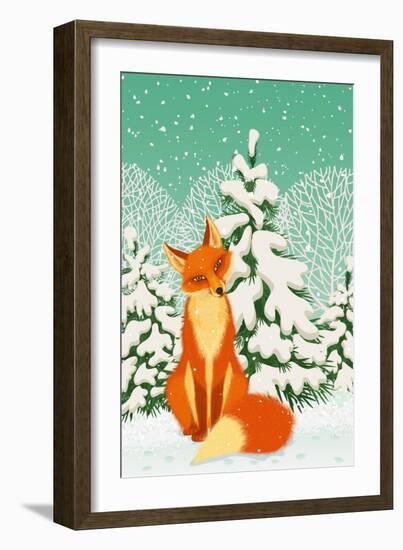 Sitting Red Fox in the Winter Forest-Milovelen-Framed Art Print