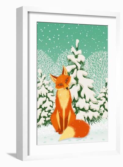 Sitting Red Fox in the Winter Forest-Milovelen-Framed Art Print