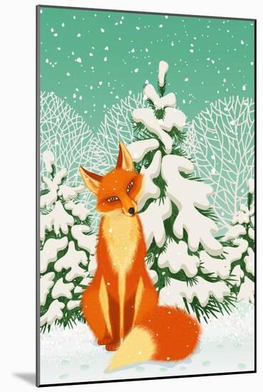 Sitting Red Fox in the Winter Forest-Milovelen-Mounted Art Print
