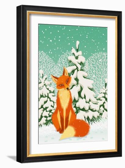 Sitting Red Fox in the Winter Forest-Milovelen-Framed Art Print