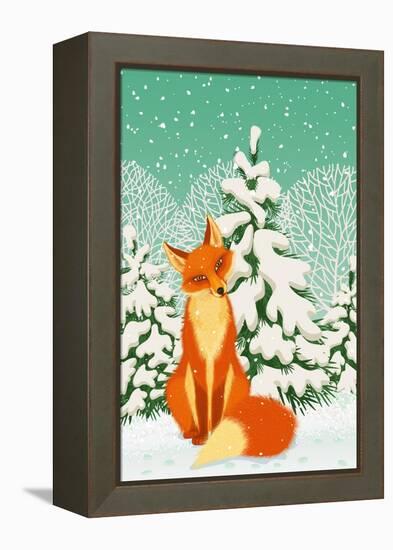 Sitting Red Fox in the Winter Forest-Milovelen-Framed Stretched Canvas