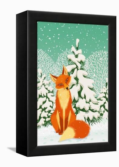 Sitting Red Fox in the Winter Forest-Milovelen-Framed Stretched Canvas