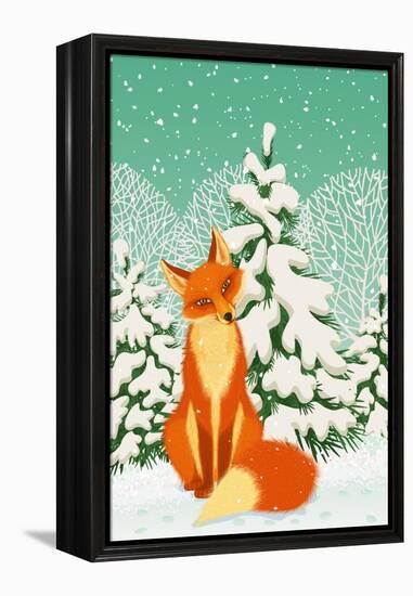 Sitting Red Fox in the Winter Forest-Milovelen-Framed Stretched Canvas