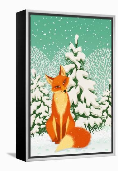 Sitting Red Fox in the Winter Forest-Milovelen-Framed Stretched Canvas