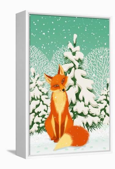 Sitting Red Fox in the Winter Forest-Milovelen-Framed Stretched Canvas