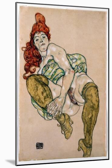 Sitting Woman with Her Right Leg Bent, 1917-Egon Schiele-Mounted Giclee Print