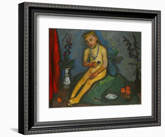 Sitzender Maedchenakt mit Blumen. Oil on canvas.-Paula Modersohn-Becker-Framed Giclee Print