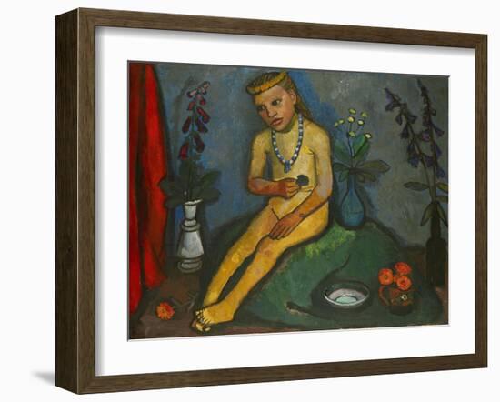 Sitzender Maedchenakt mit Blumen. Oil on canvas.-Paula Modersohn-Becker-Framed Giclee Print