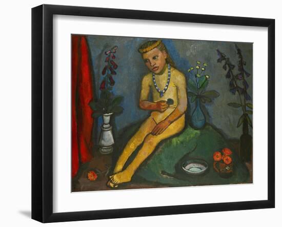 Sitzender Maedchenakt mit Blumen. Oil on canvas.-Paula Modersohn-Becker-Framed Giclee Print