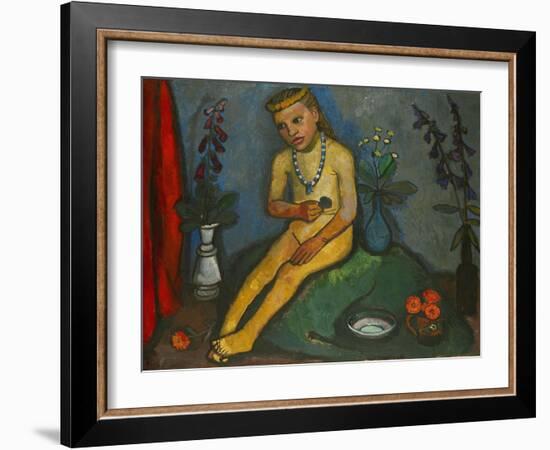 Sitzender Maedchenakt mit Blumen. Oil on canvas.-Paula Modersohn-Becker-Framed Giclee Print