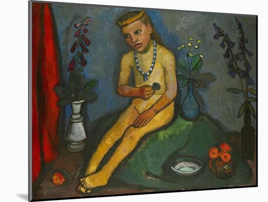 Sitzender Maedchenakt mit Blumen. Oil on canvas.-Paula Modersohn-Becker-Mounted Giclee Print