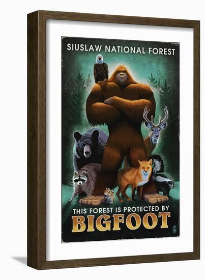 Siuslaw National Forest, Oregon - Bigfoot - Respect Our Wildlife-Lantern Press-Framed Art Print