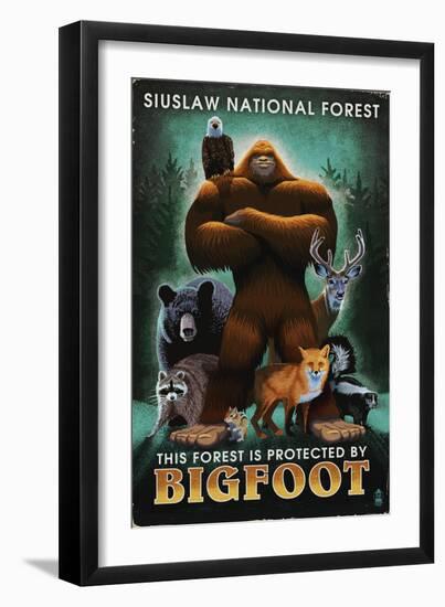 Siuslaw National Forest, Oregon - Bigfoot - Respect Our Wildlife-Lantern Press-Framed Art Print