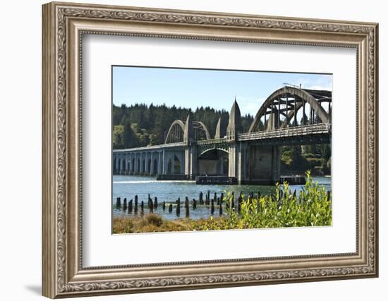 Siuslaw River Bridge, Old Town, Florence, Oregon, USA.-Michel Hersen-Framed Photographic Print