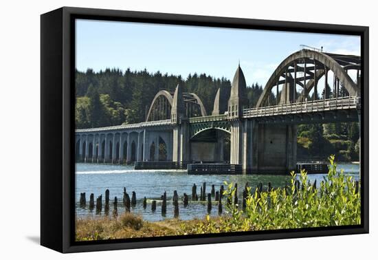 Siuslaw River Bridge, Old Town, Florence, Oregon, USA.-Michel Hersen-Framed Premier Image Canvas