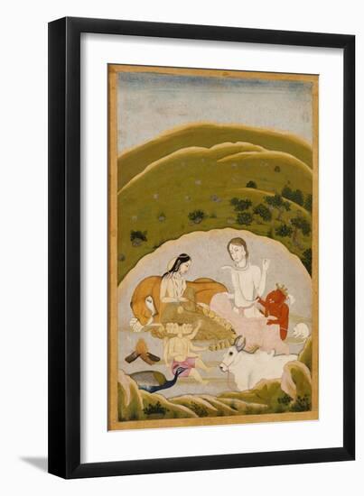 Siva and Parvati with Their Children on Mount Kailasa, India c.1745-null-Framed Giclee Print