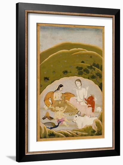 Siva and Parvati with Their Children on Mount Kailasa, India c.1745-null-Framed Giclee Print