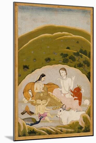 Siva and Parvati with Their Children on Mount Kailasa, India c.1745-null-Mounted Giclee Print
