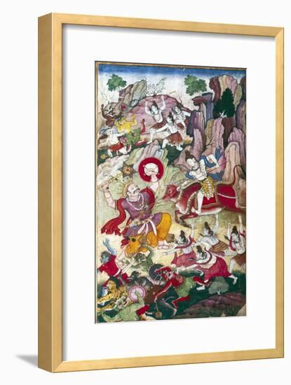 Siva destroys the demon Andhaka, Harivamsa manuscript, Mughul, c1590-Unknown-Framed Giclee Print