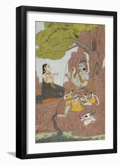 Siva vénéré par Parvati sur le mont Kailasha-null-Framed Giclee Print