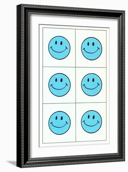 Six Blue Happy Faces-null-Framed Premium Giclee Print